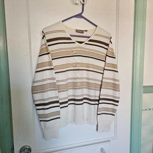 Croft & Barrow Tan and Cream Striped Sweater - Size Large